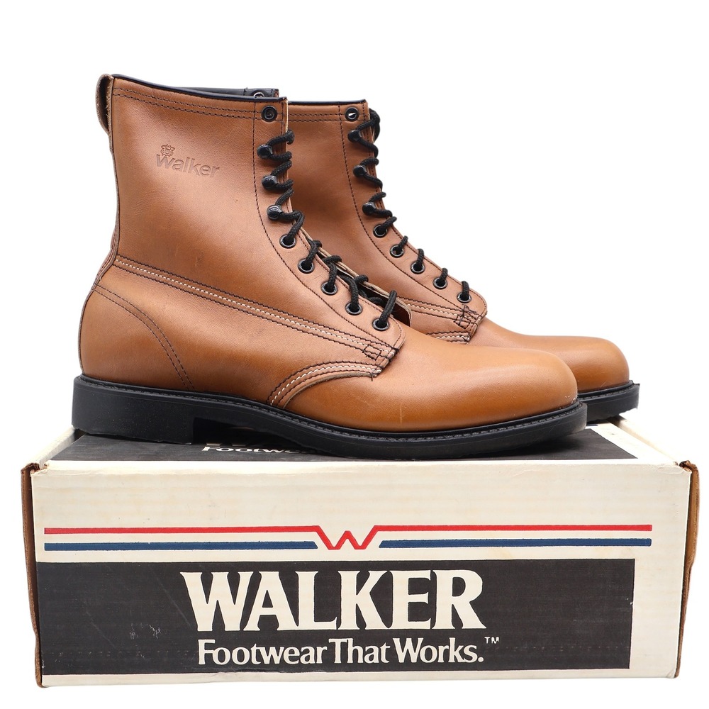 Walker Work Boots Mens 11 Vintage USA Leather Tan Brown Lace Up 8 Inch 709 NEW